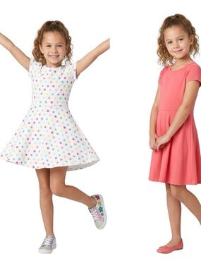 Lot of 2 The Children’s Place Pink Star and Orange Skater Dresses Size 7/8 NEW